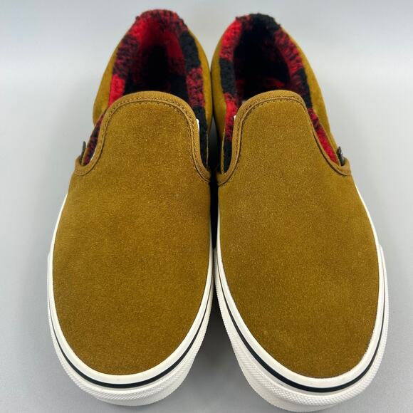 Vans Classic Slip On Cozy Hug Women Size 7 Brown Plaid Sherpa Skate Shoes NEW - Picture 3 of 6